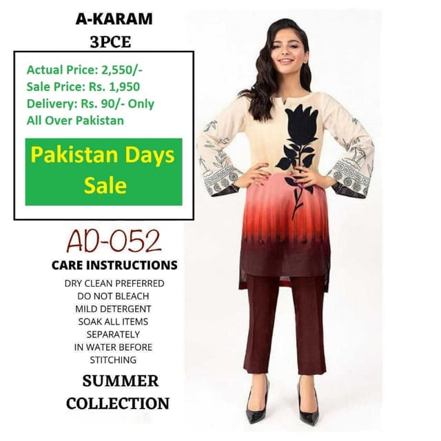 Inspired by Al-Karam 3 Pcs Digital Printed Embroided Dyed Suit